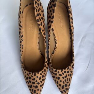 BAMBOO Brown and Black Heels with Leopard Print
